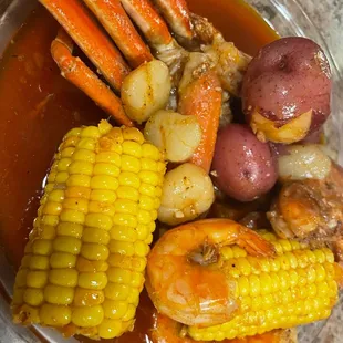G9. King Crab Legs. G12. Scallops. G4. Shrimp (No Head). S2. Potato. S1. Corn. Spicy!!!