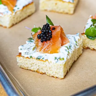 Caviar on brioche with herbed cream cheese