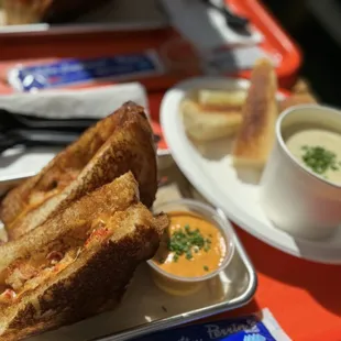 Lobster grilled cheese and clam chowder