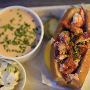 Connecticut Lobster Roll ($24) with a side of Lobster Bisque (+$2) and coleslaw