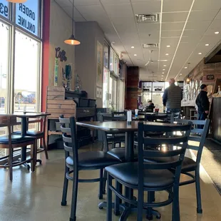 tables and chairs in a restaurant
