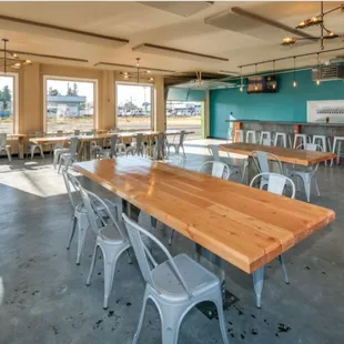 tables and chairs in a restaurant