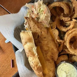 Fried fish sub . Subbed onion rings.