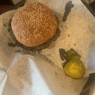 Burger with just pickles (no fries because she wanted a Salad on the side)