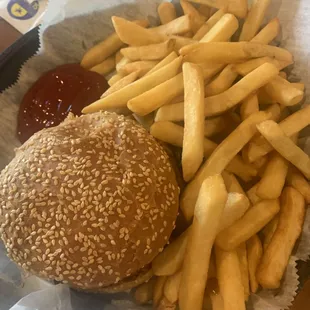 Grilled chicken with bbq sauce and fries