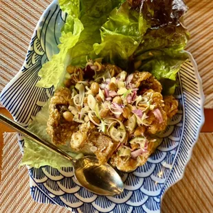 Miang pla- lettuce wraps