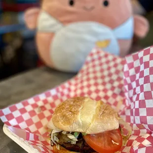 a burger in a basket