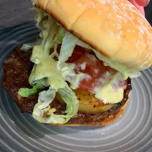 Hawaiian Burger - teriyaki marinated patty and a fresh slice of grilled pineapple