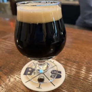 a glass of beer on a table