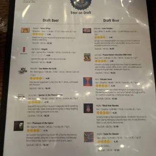 a menu for a craft beer
