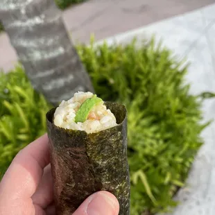 Hand roll (shrimp and ahi-spicy $5)
