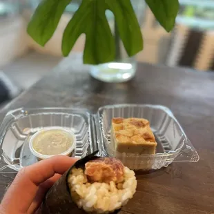 Spicy tuna hand roll and bread pudding - WOW