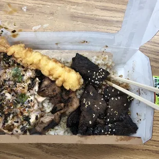This was 2 spicy ahi, 2 kalbi and 1 BBQ chicken for $17. Never again!