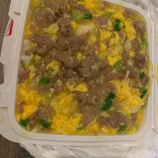 R36. Beef & Runny Egg Over Rice
