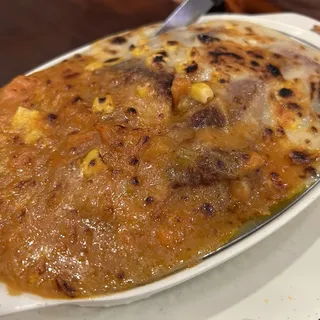 B15. Baked Chicken Steak & Pork Chop in Mixed Sauce Over Rice