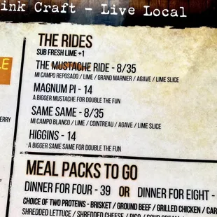 the menu for the restaurant
