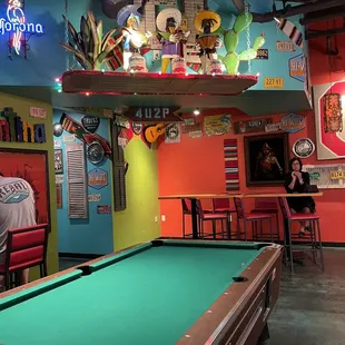 Pool table and decor inside