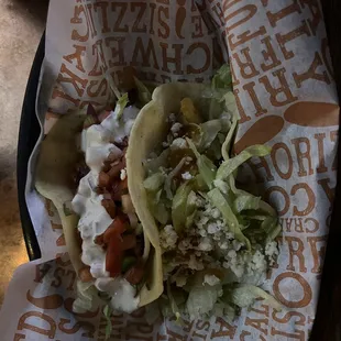 Tempura shrimp (delicious) and avocado BLT (sub pico for tomato)