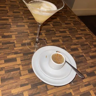 Lychee martini with black eyed pea soup