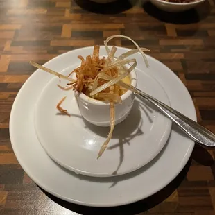 Butternut squash soup with fried onions