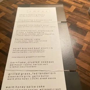 Tasting menu