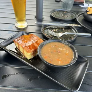 Beans and cornbread. A little unusual on a menu but good.