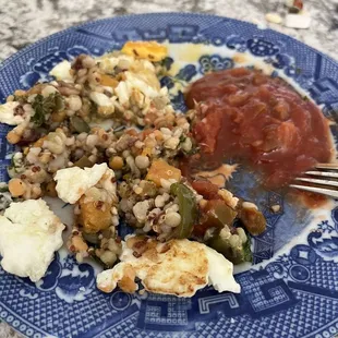 Heated up next morning with garden fresh hot peppers and eggs over easy---YUM!