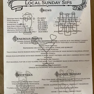 Drink menu. Notice the mock tails and the Marys.