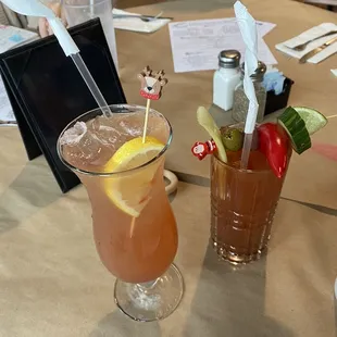 A Bloody Mary and Raspberry Mock-tail.