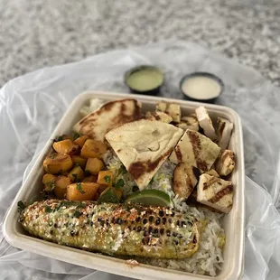 Plate + 2 sides (chicken, butternut squash &amp; kale, LA corn) - carryout order