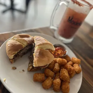 Bacon Blue Burg with tots
