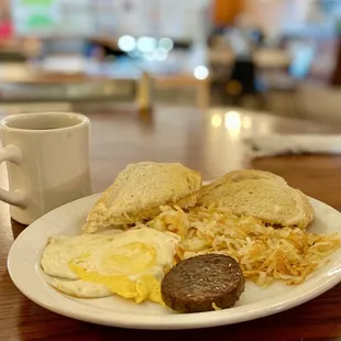 The Early Bird with Hash Browns, Sourdough Toast &amp; Coffee