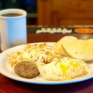 The Early Bird with Hash Browns, Sourdough Toast &amp; Coffee