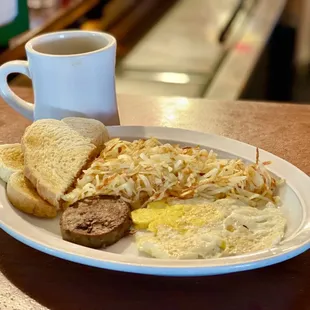 The Early Bird with Hash Browns, Sourdough Toast &amp; Coffee