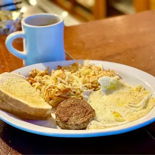 The Early Bird with Hash Browns, Sourdough Toast &amp; Coffee