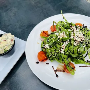 Avocado and egg toast with a side of potato salad