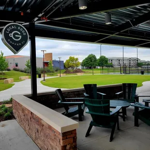 Outdoor seating area facing the Pickleball Court. April 2024