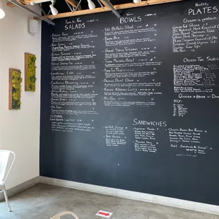 the menu on the wall