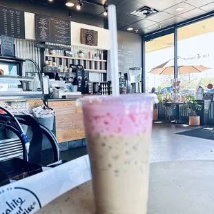 Ice white mocha with raspberry cold foam