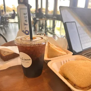 Banana bread  Cold brew  Turkey sandwich
