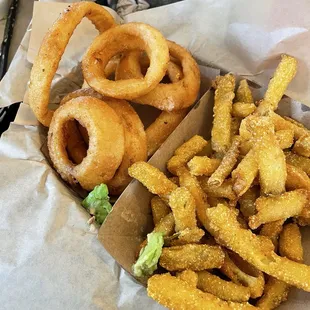 Fried pickles and onion rings