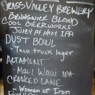 The menu of beers on tap at the bar is listed at the order counter.