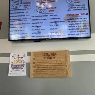 a menu on the wall