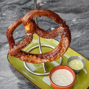 Our Giant Pretzel with Bier Cheese and honey mustard