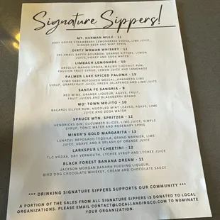 Cocktail menu