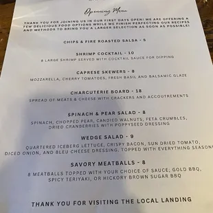 Temporary small bites opening menu