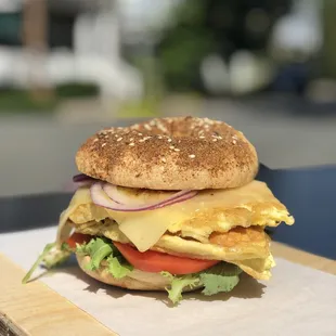 Egg &amp; Cheese on housemade Everything Bagel
