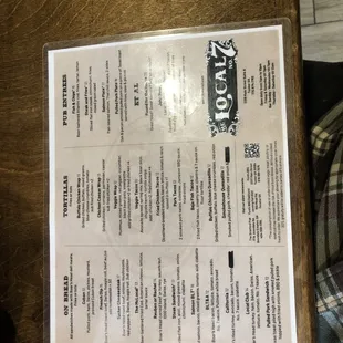 Back of menu