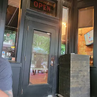 the entrance to a restaurant