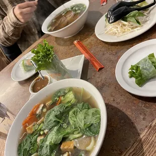 4 Piece Spring Roll, Tofu and Vegetables Pho, Well Done Beef Pho